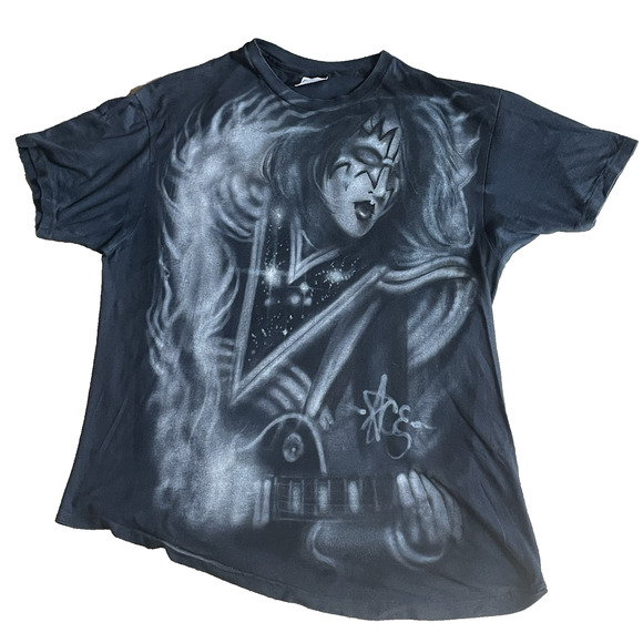 Ace Frehley Kiss Vintage Airbrush T-shirt XL Black White Hanes XL Both Sides SS - Picture 1 of 14
